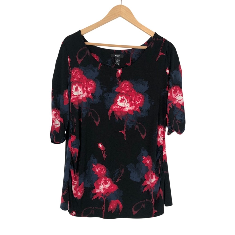 Alfani Dark Floral Print Tunic Top Shirt Size 2X Stretch Whimsigoth Dark Fairy